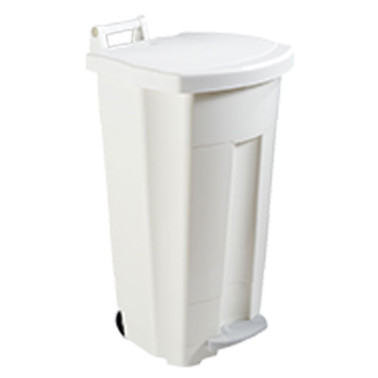 90L Ritmy HDPE / Stainless Mobile Pedal Trash Bin - white / white