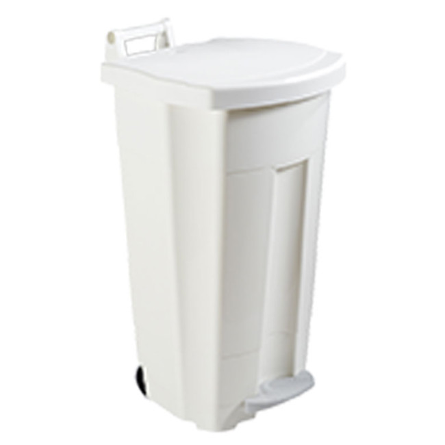 90L Ritmy HDPE / Stainless Mobile Pedal Trash Bin - white / white