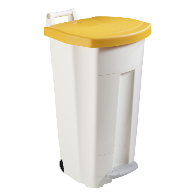 90L Ritmy HDPE / Stainless Mobile Pedal Trash Bin - white / white