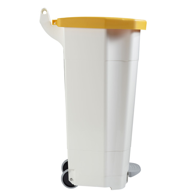 90L Ritmy HDPE / Stainless Mobile Pedal Trash Bin - white / white