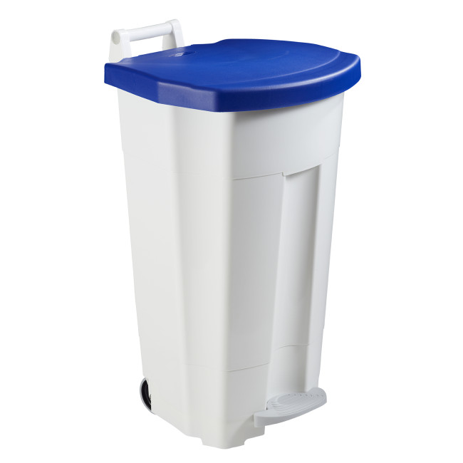 90L Ritmy HDPE / Stainless Mobile Pedal Trash Bin - white / white
