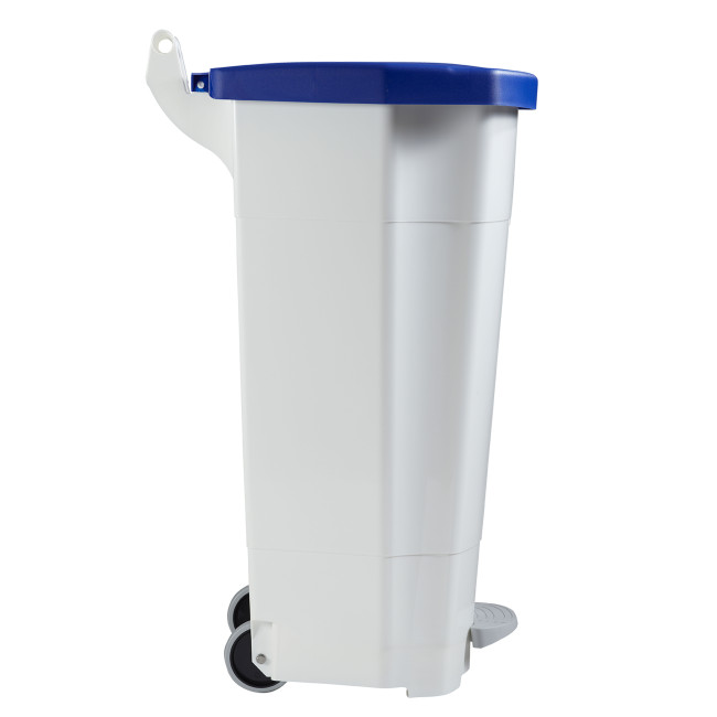 90L Ritmy HDPE / Stainless Mobile Pedal Trash Bin - white / white