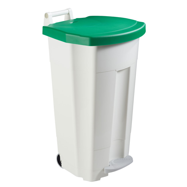 90L Ritmy HDPE / Stainless Mobile Pedal Trash Bin - white / white
