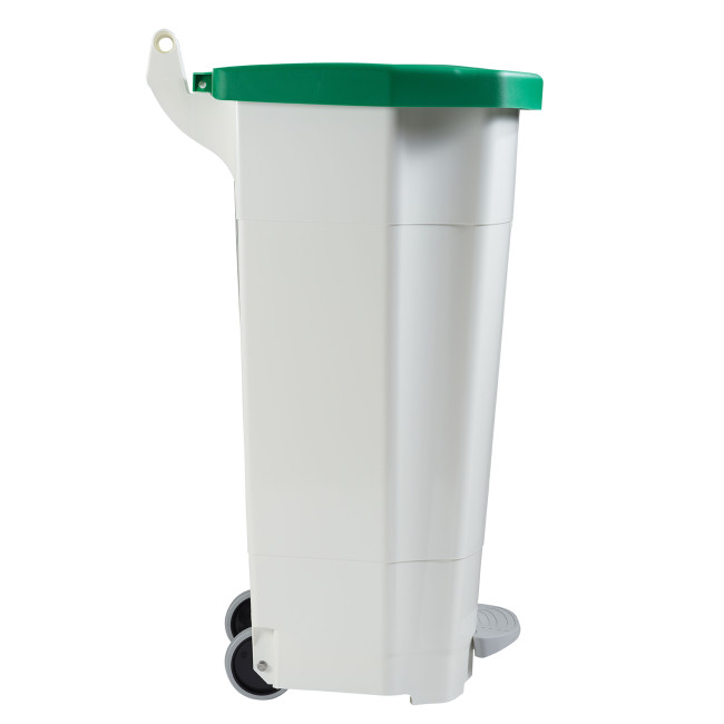 90L Ritmy HDPE / Stainless Mobile Pedal Trash Bin - white / white