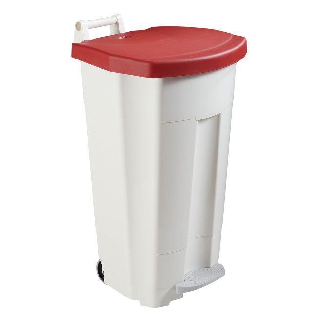90L Ritmy HDPE / Stainless Mobile Pedal Trash Bin - white / white