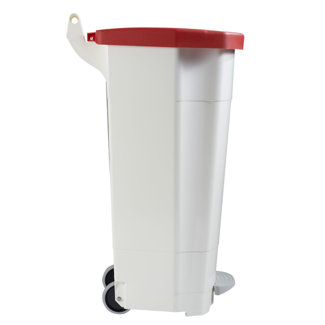 90L Ritmy HDPE / Stainless Mobile Pedal Trash Bin - white / white