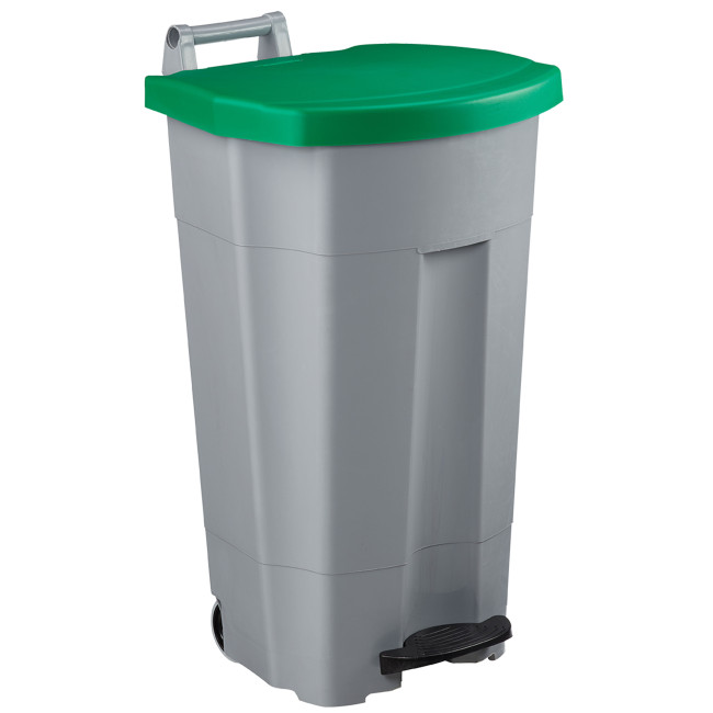 90L Ritmy HDPE / Stainless Mobile Pedal Trash Bin - white / white