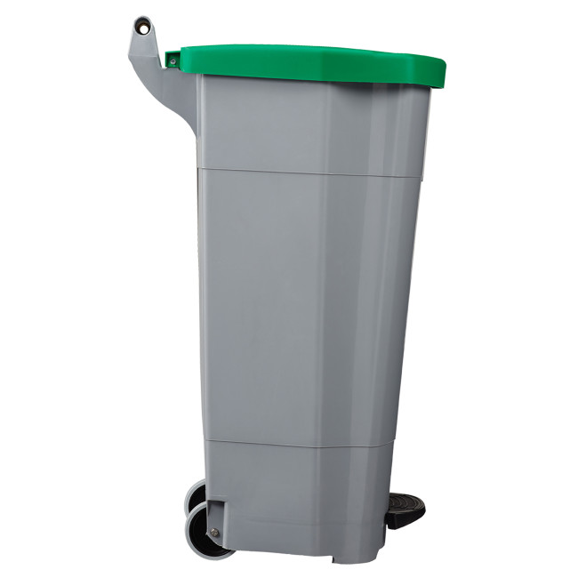 90L Ritmy HDPE / Stainless Mobile Pedal Trash Bin - white / white