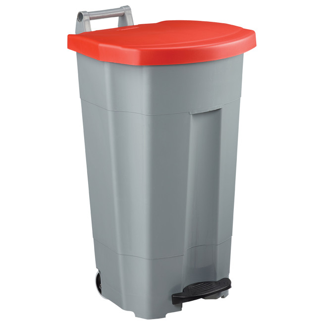 90L Ritmy HDPE / Stainless Mobile Pedal Trash Bin - white / white