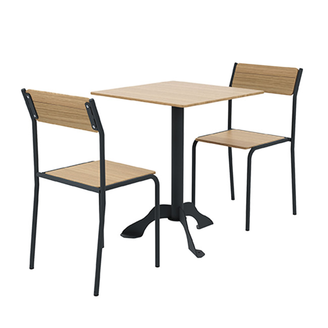Square Table + Metal Flora / HPL CHAIRS - 2places - anthracite 7016 / clear chene