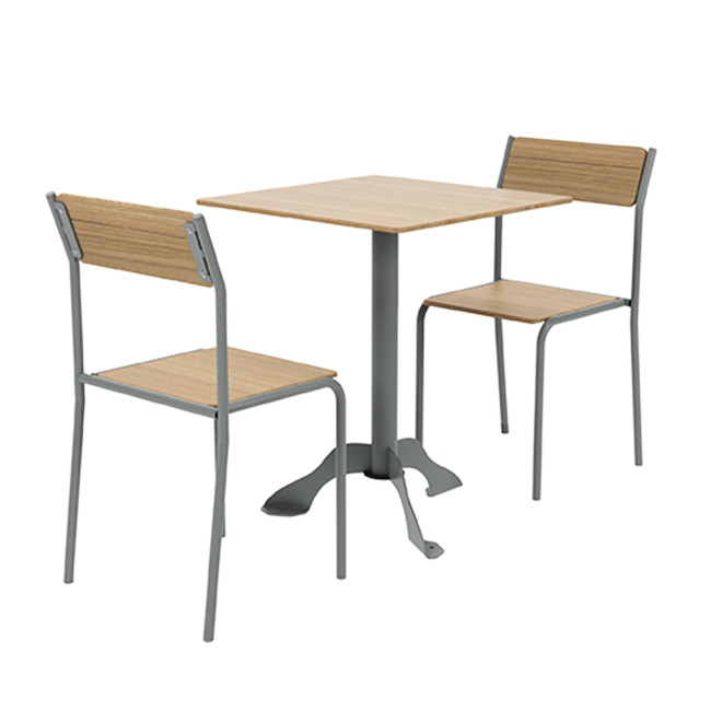 Square Table + Metal Flora / HPL CHAIRS - 2places - anthracite 7016 / clear chene