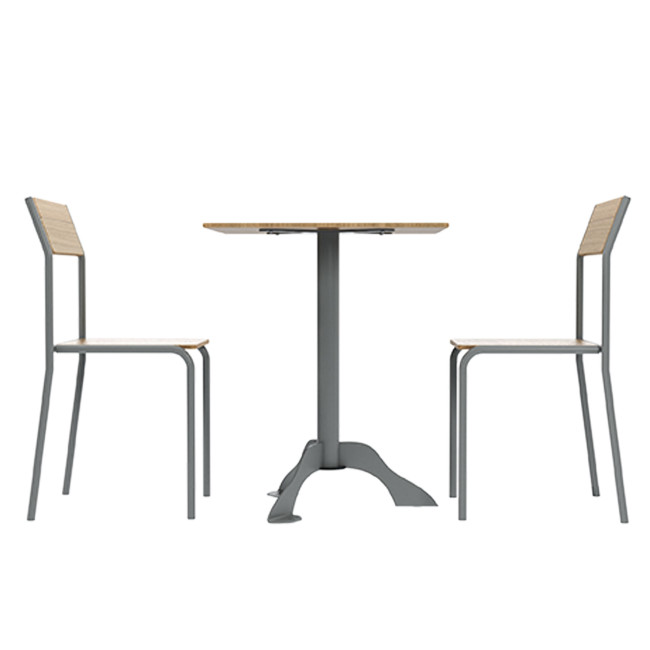 Square Table + Metal Flora / HPL CHAIRS - 2places - anthracite 7016 / clear chene