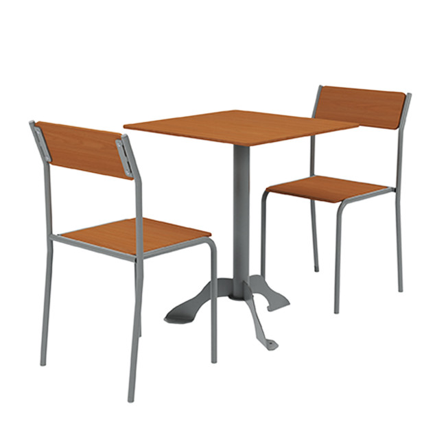Square Table + Metal Flora / HPL CHAIRS - 2places - anthracite 7016 / clear chene