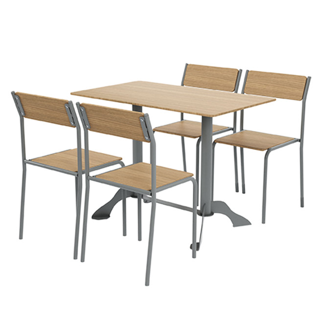 Rectangle Table + Metal Flora Chairs / HPL - 4places - anthracite 7016 / clear chene