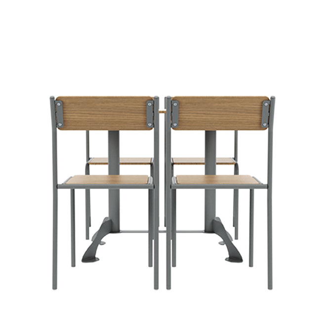 Rectangle Table + Metal Flora Chairs / HPL - 4places - anthracite 7016 / clear chene