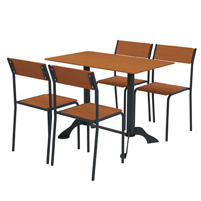 Rectangle Table + Metal Flora Chairs / HPL - 4places - anthracite 7016 / clear chene