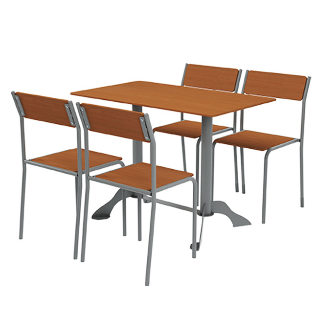 Rectangle Table + Metal Flora Chairs / HPL - 4places - anthracite 7016 / clear chene