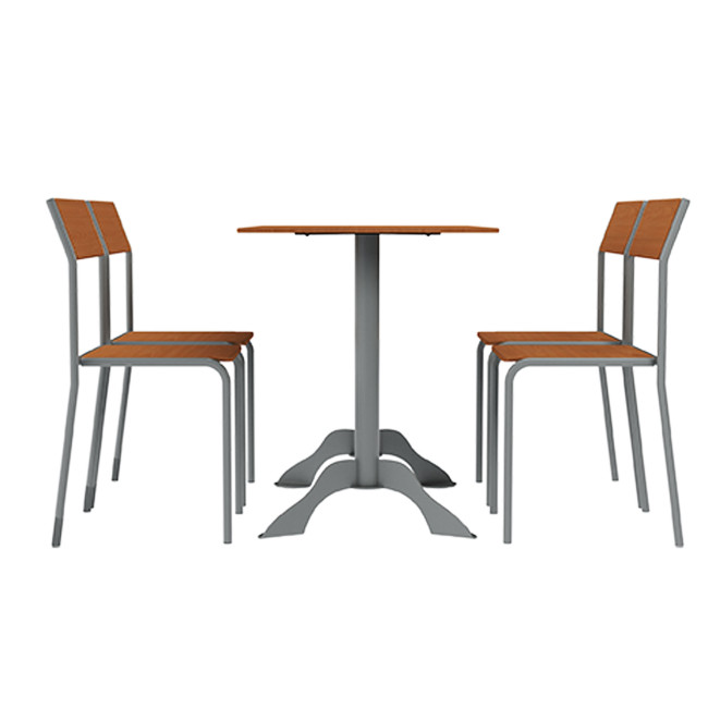Rectangle Table + Metal Flora Chairs / HPL - 4places - anthracite 7016 / clear chene