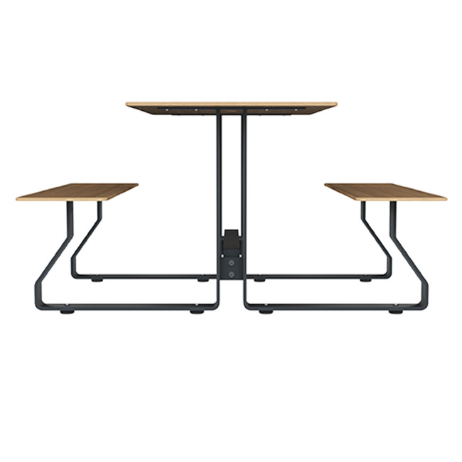 Rectangle Table + Built-in Banquettes Metal Hyssop / HPL + Parasol Hole - 4Places - Anthracite 7016 / Clear Chene