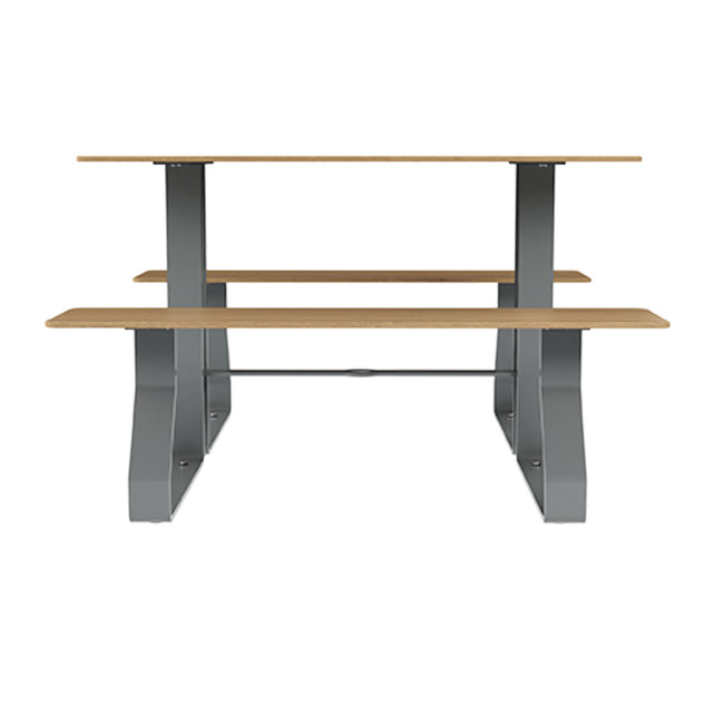 Rectangle Table + Built-in Banquettes Metal Hyssop / HPL + Parasol Hole - 4Places - Anthracite 7016 / Clear Chene
