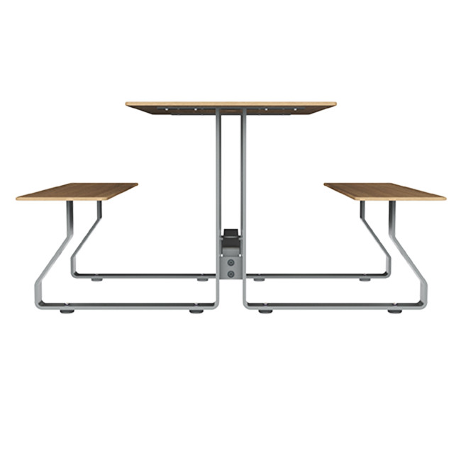 Rectangle Table + Built-in Banquettes Metal Hyssop / HPL + Parasol Hole - 4Places - Anthracite 7016 / Clear Chene
