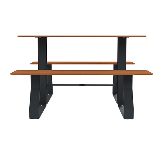 Rectangle Table + Built-in Banquettes Metal Hyssop / HPL + Parasol Hole - 4Places - Anthracite 7016 / Clear Chene
