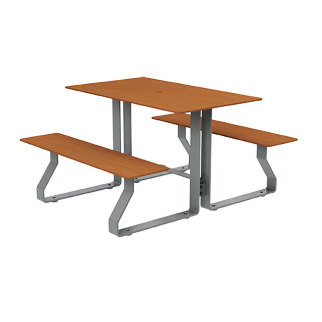 Rectangle Table + Built-in Banquettes Metal Hyssop / HPL + Parasol Hole - 4Places - Anthracite 7016 / Clear Chene