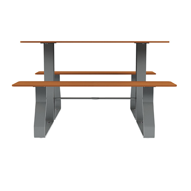 Rectangle Table + Built-in Banquettes Metal Hyssop / HPL + Parasol Hole - 4Places - Anthracite 7016 / Clear Chene
