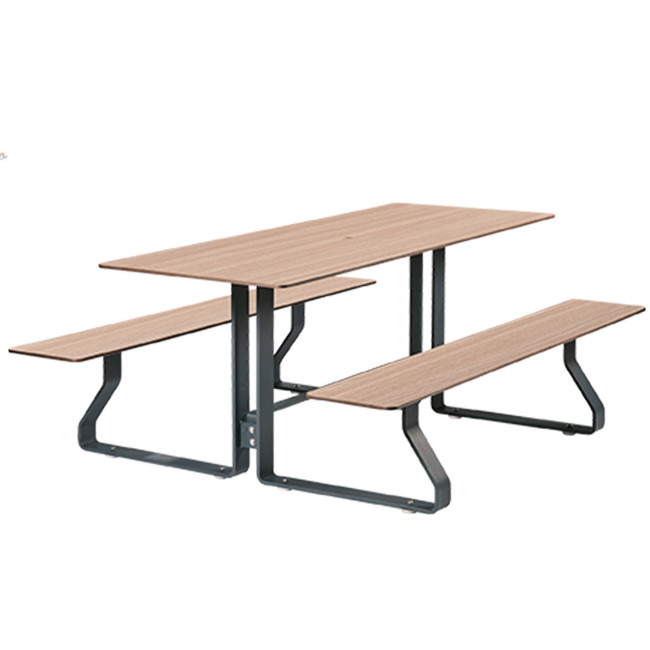 Rectangle Table + Built-in Banquettes Metal Hyssop / HPL + Beady Hole - 6places - Anthracite 7016 / CHEEN CLEAR