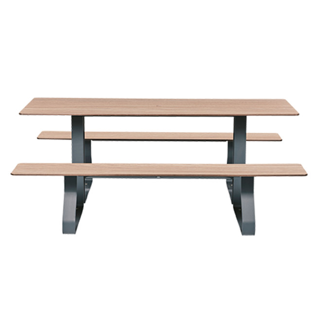 Rectangle Table + Built-in Banquettes Metal Hyssop / HPL + Beady Hole - 6places - Anthracite 7016 / CHEEN CLEAR