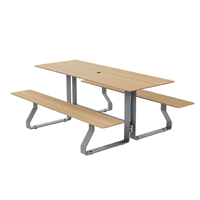 Rectangle Table + Built-in Banquettes Metal Hyssop / HPL + Beady Hole - 6places - Anthracite 7016 / CHEEN CLEAR