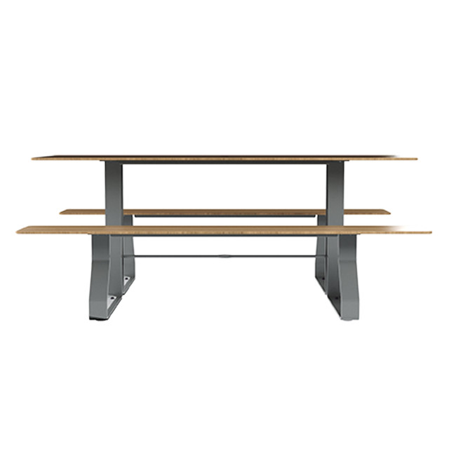 Rectangle Table + Built-in Banquettes Metal Hyssop / HPL + Beady Hole - 6places - Anthracite 7016 / CHEEN CLEAR