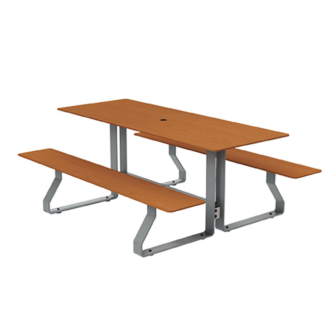 Rectangle Table + Built-in Banquettes Metal Hyssop / HPL + Beady Hole - 6places - Anthracite 7016 / CHEEN CLEAR