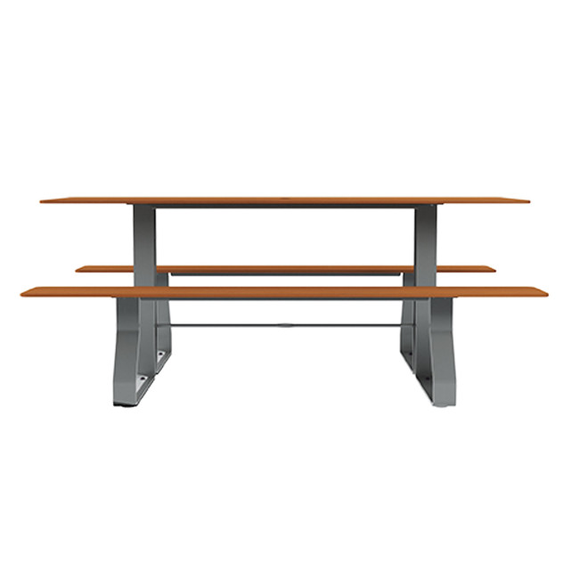Rectangle Table + Built-in Banquettes Metal Hyssop / HPL + Beady Hole - 6places - Anthracite 7016 / CHEEN CLEAR