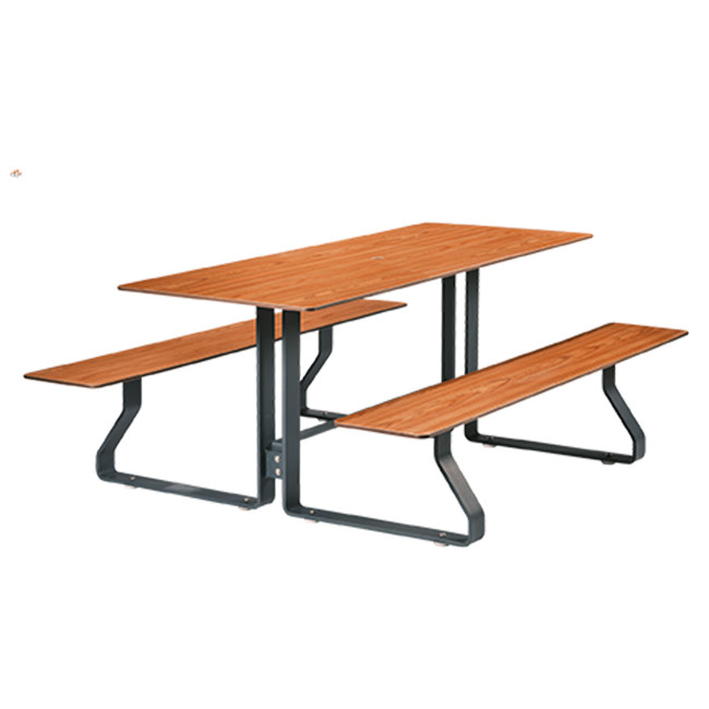 Rectangle Table + Built-in Banquettes Metal Hyssop / HPL + Beady Hole - 6places - Anthracite 7016 / CHEEN CLEAR