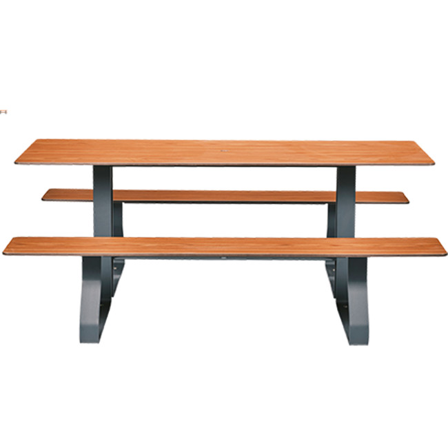 Rectangle Table + Built-in Banquettes Metal Hyssop / HPL + Beady Hole - 6places - Anthracite 7016 / CHEEN CLEAR