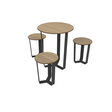 Round Table + 3 Seater Metal Macis / HPL HPL Table - anthracite 7016 / clear chene