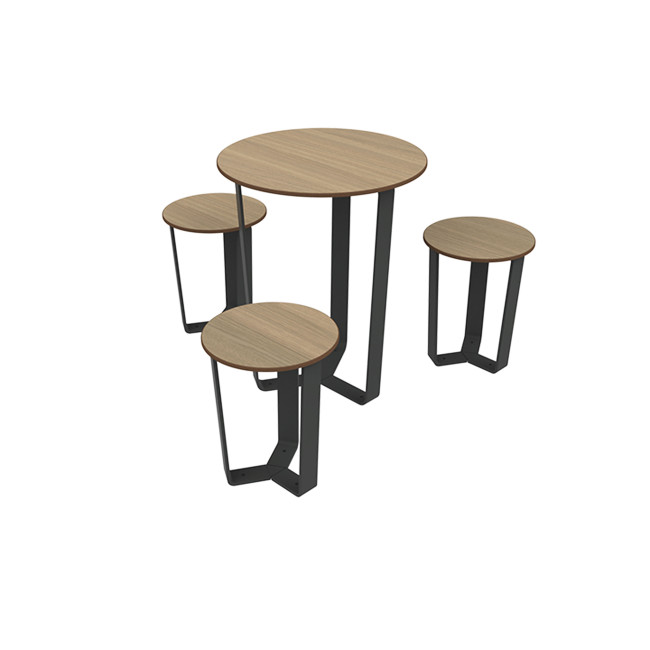 Round Table + 3 Seater Metal Macis / HPL HPL Table - anthracite 7016 / clear chene