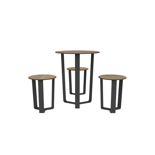 Round Table + 3 Seater Metal Macis / HPL HPL Table - anthracite 7016 / clear chene