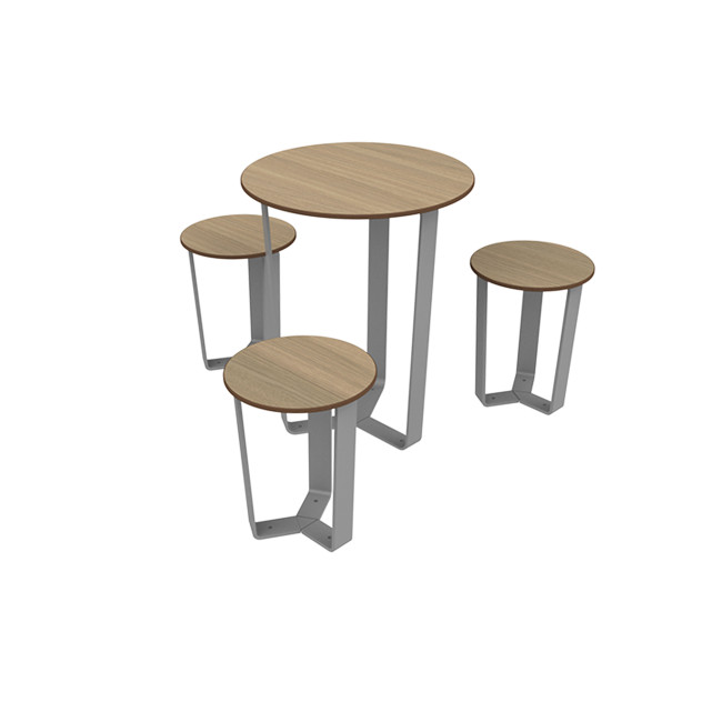 Round Table + 3 Seater Metal Macis / HPL HPL Table - anthracite 7016 / clear chene