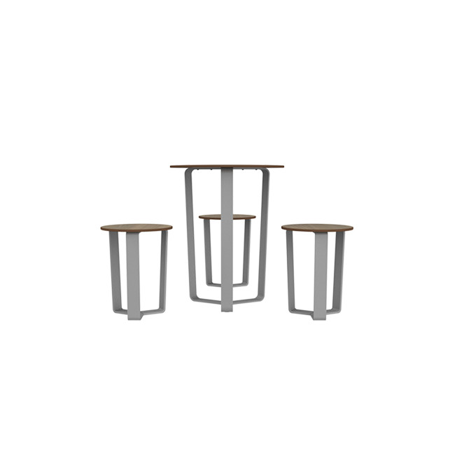 Round Table + 3 Seater Metal Macis / HPL HPL Table - anthracite 7016 / clear chene