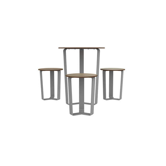 Round Table + 3 Seater Metal Macis / HPL HPL Table - anthracite 7016 / clear chene