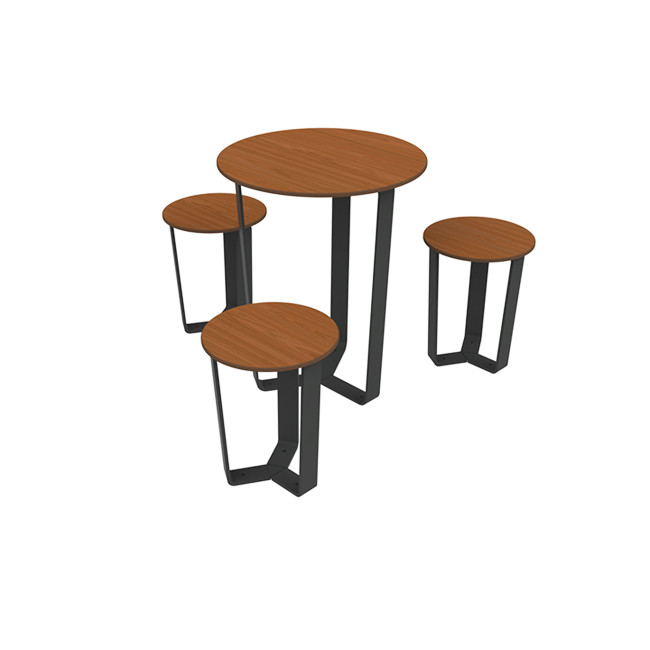 Round Table + 3 Seater Metal Macis / HPL HPL Table - anthracite 7016 / clear chene