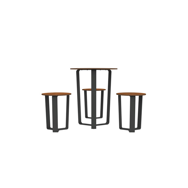 Round Table + 3 Seater Metal Macis / HPL HPL Table - anthracite 7016 / clear chene