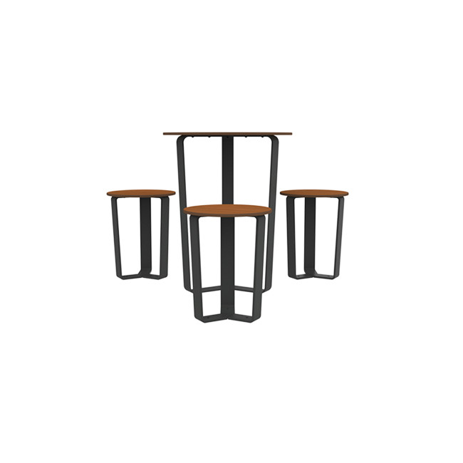 Round Table + 3 Seater Metal Macis / HPL HPL Table - anthracite 7016 / clear chene