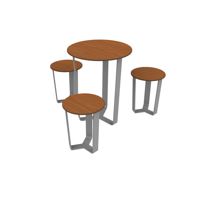 Round Table + 3 Seater Metal Macis / HPL HPL Table - anthracite 7016 / clear chene