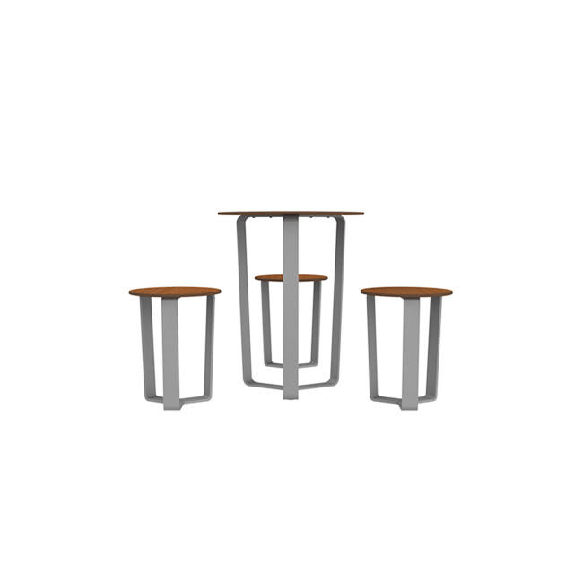 Round Table + 3 Seater Metal Macis / HPL HPL Table - anthracite 7016 / clear chene