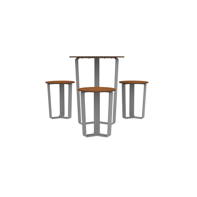 Round Table + 3 Seater Metal Macis / HPL HPL Table - anthracite 7016 / clear chene