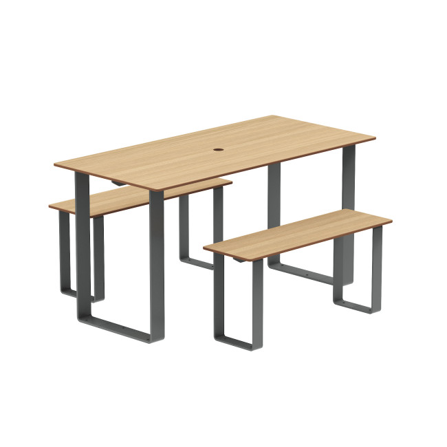 Rectangle Table + Metal Macis Banquettes / HPL HPL + Parasol Hole - 4places - anthracite 7016 / clear chene