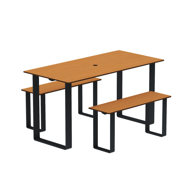 Rectangle Table + Metal Macis Banquettes / HPL HPL + Parasol Hole - 4places - anthracite 7016 / clear chene